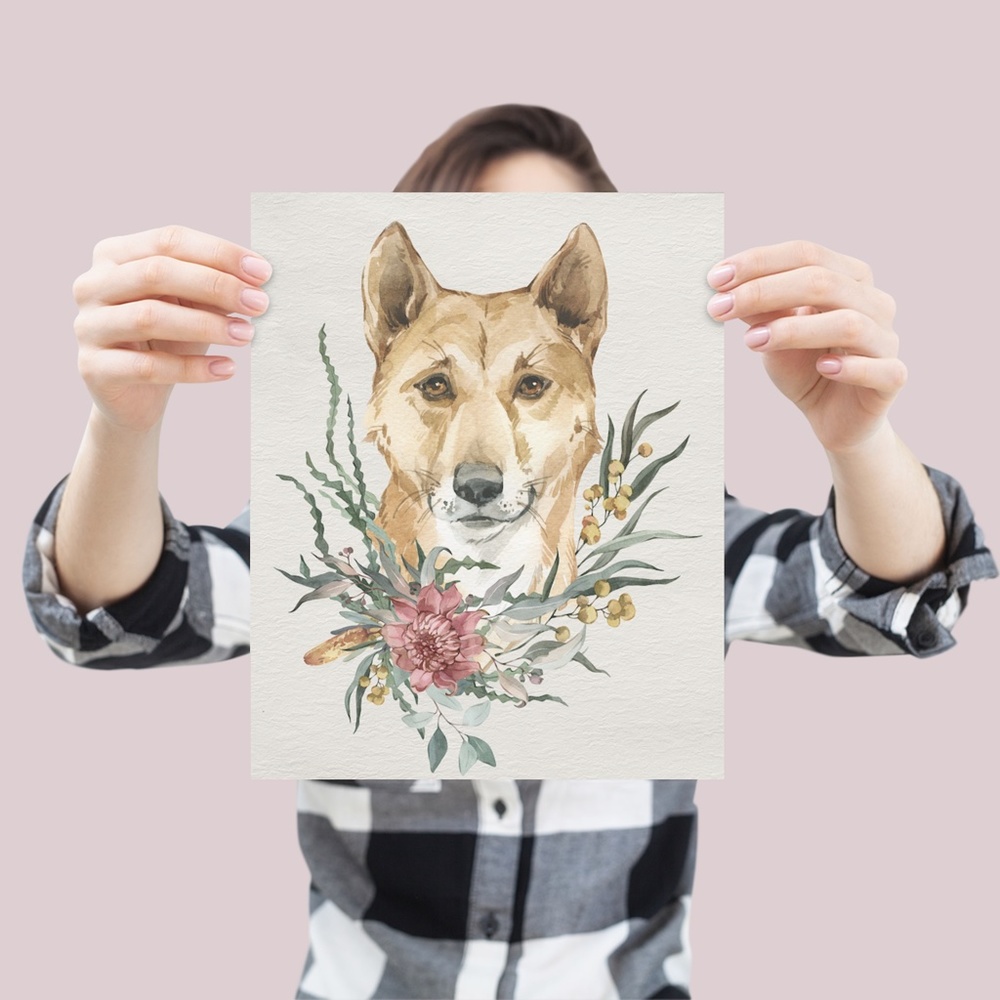 Watercolor Floral Dingo Illustration Wall Art Print Poster Unframed - Picture 6 of 9